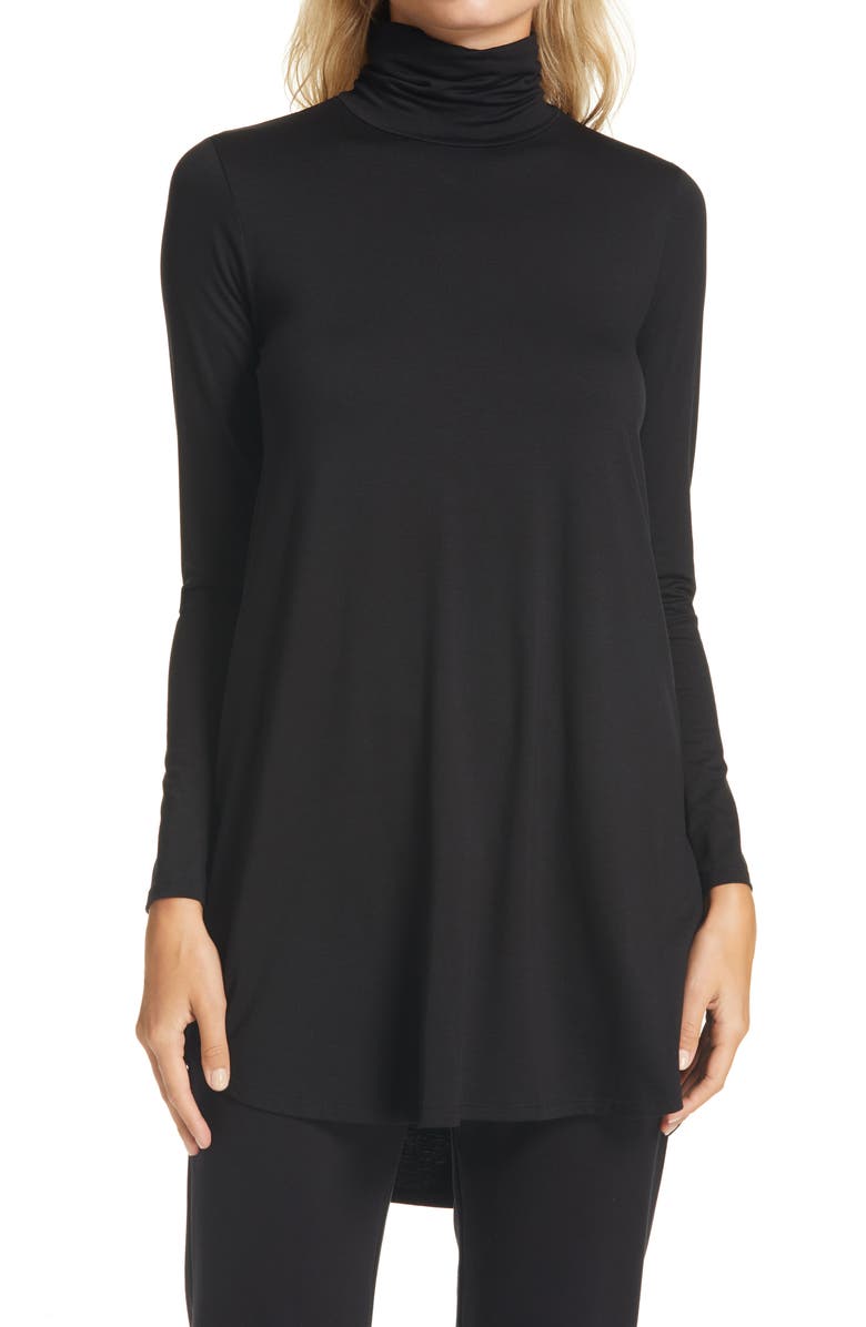 EILEEN FISHER Scrunch Neck Tunic, Main, color, BLACK