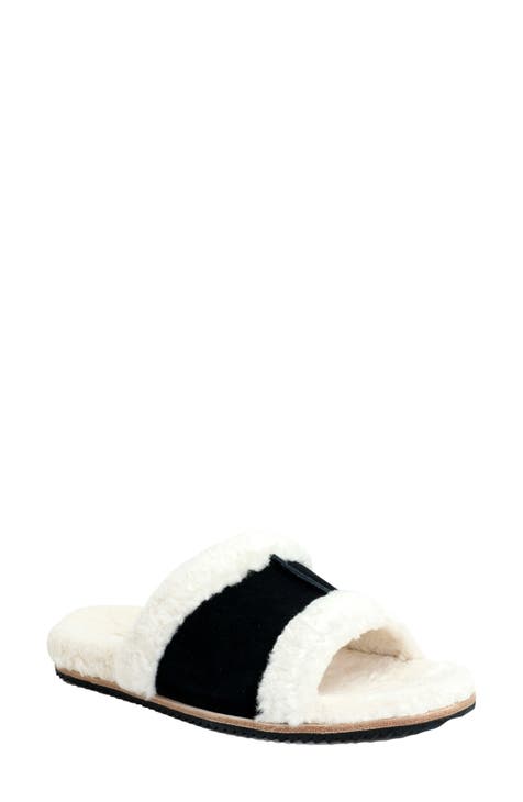 NEW SKIMS Women's Fuzzy Slides Slippers Faux Fur Onyx Black 35 (US 4.5)  NWOB
