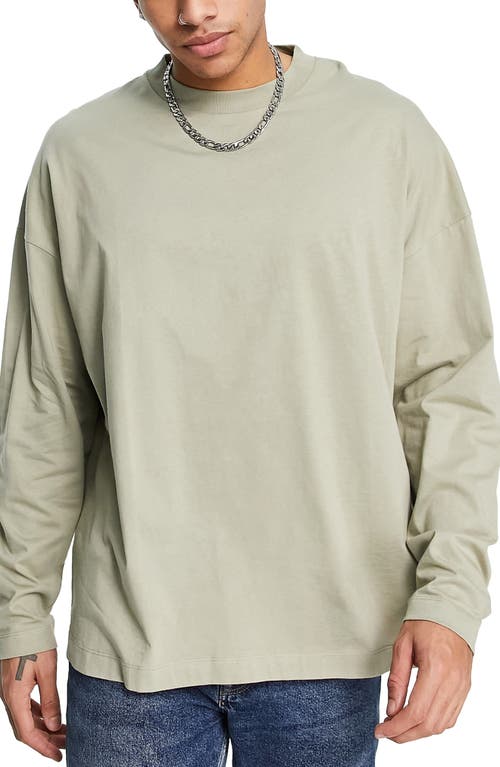 Topman Long Sleeve Cotton T-Shirt in Stone