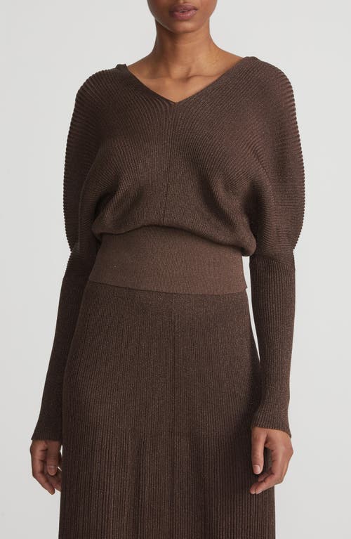 Lafayette 148 Finespun Voile Ribbed Blouson Sweater In Wood Metallic