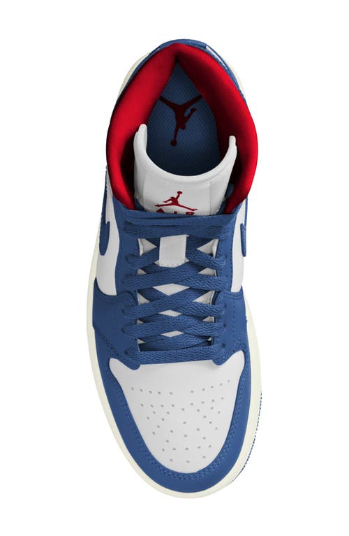 Shop Jordan Air  1 Mid Sneaker In White/french Blue/red