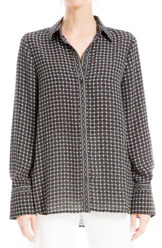 Max Studio Geometric Print Long Sleeve Button-up Shirt In Blck/ Ivry Dmnd Chn Tl