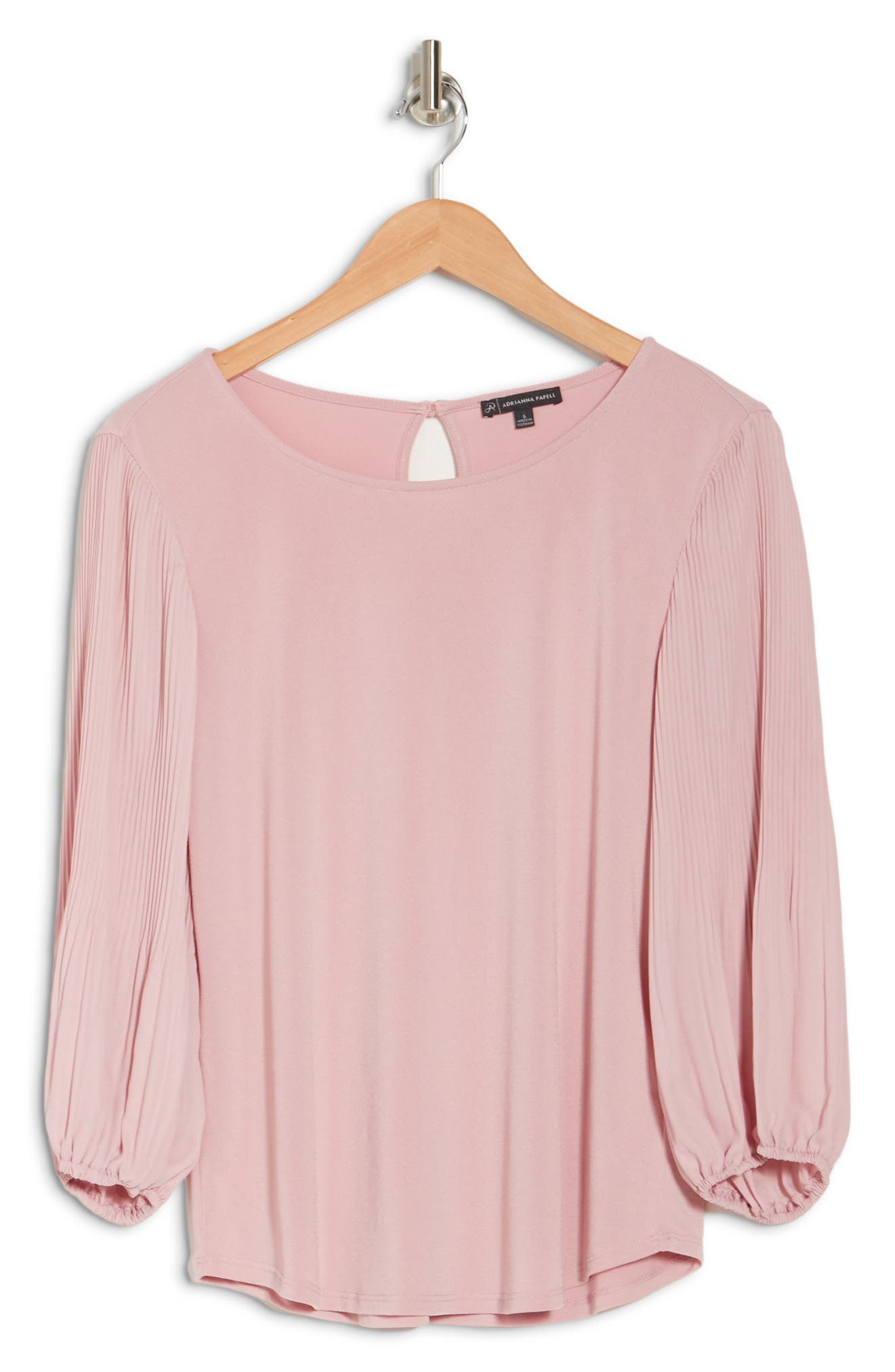Adrianna Papell Solid Moss Crepe Pleat Woven Top In Blushpink