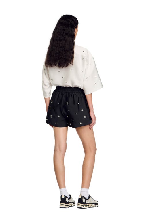 Shop Sandro Rhinestone Wide-leg Shorts In Black