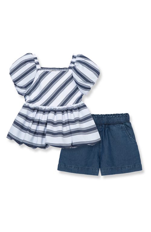 Habitual Kids Kids' Stripe Puff Sleeve Top & Denim Shorts Set at Nordstrom, Size 6