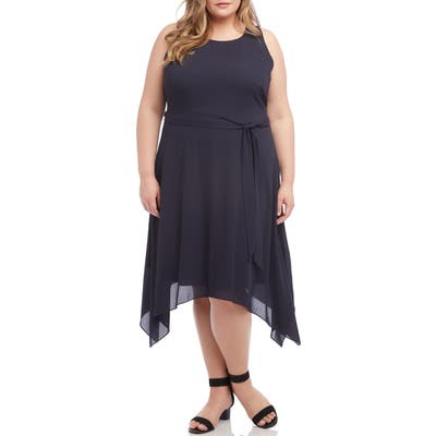 Plus Size Karen Kane Sleeveless Handkerchief Hem Dress, Blue