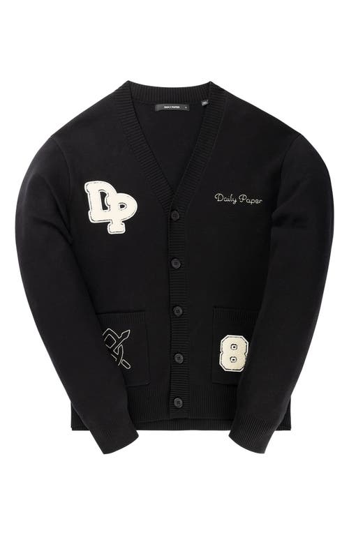 DAILY PAPER Navalo Embroidered Logo Patch V-Neck Cotton Cardigan in Black