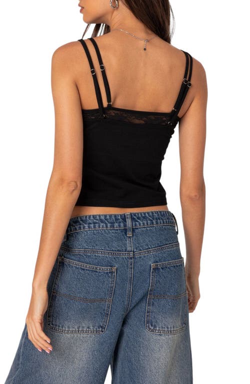 Shop Edikted Carnation Lacy Layered Crop Tank Top In Black