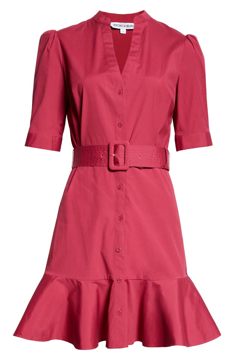 Veronica Beard Molly Belted Mini Shirtdress, Alternate, color, Wildberry