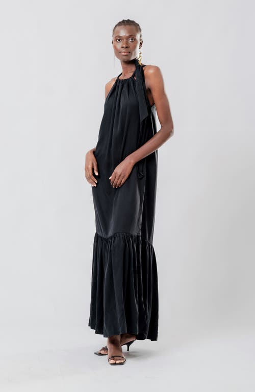 Shop Diarrablu Soli Gnoor Satin Maxi Dress In Black