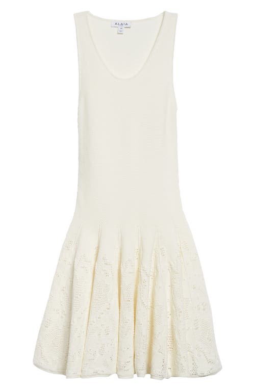 Shop Alaïa Pleated Piqué Lace Skater Dress In Blanc