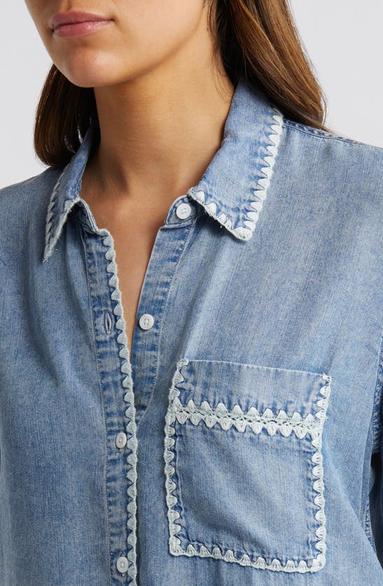 Shop Rails Saya Embroidered Detail Chambray Button-up Shirt In Medium Cloud Wash