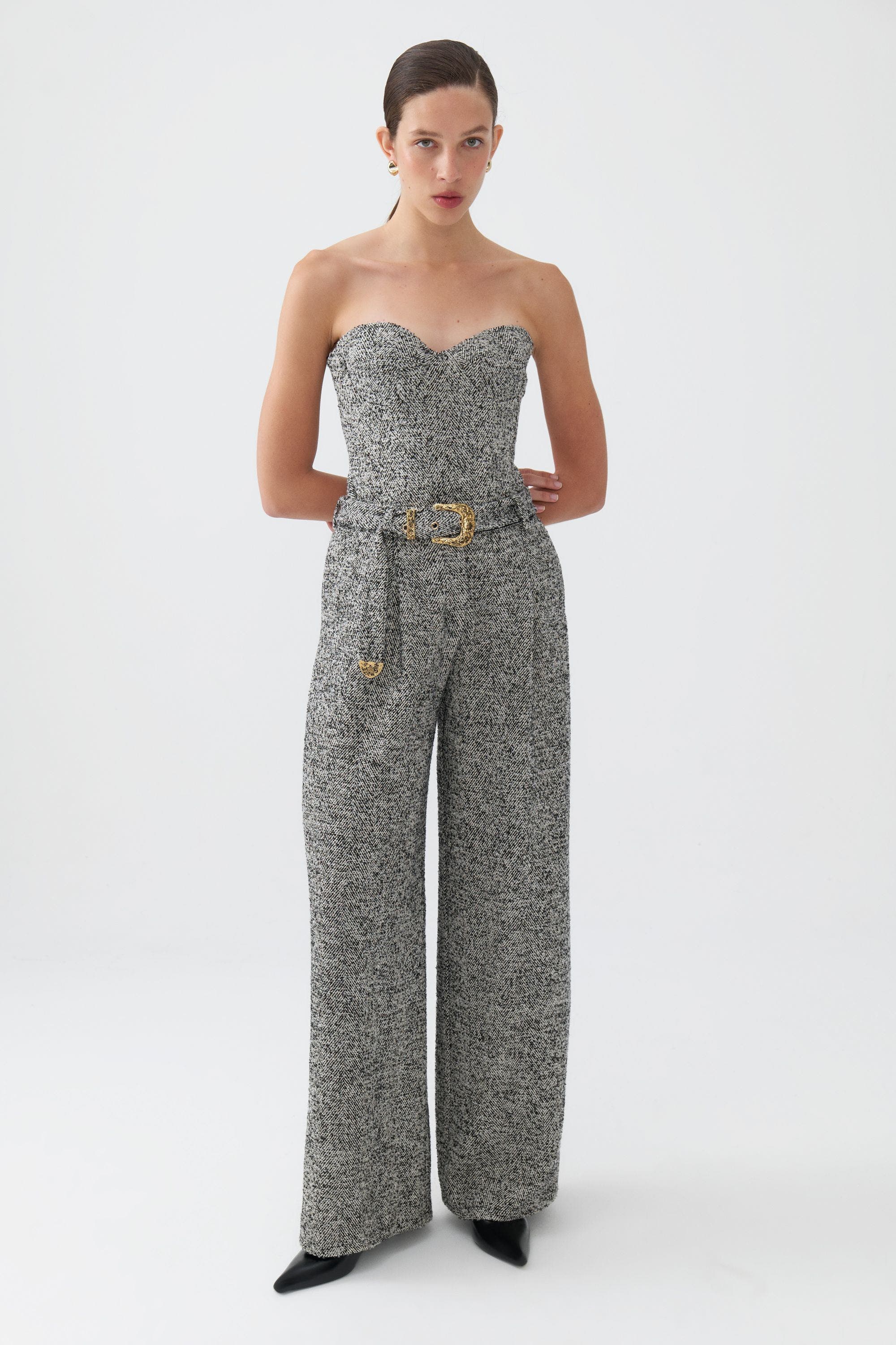 Nocturne Belted High Waist Pants in Grey Cover