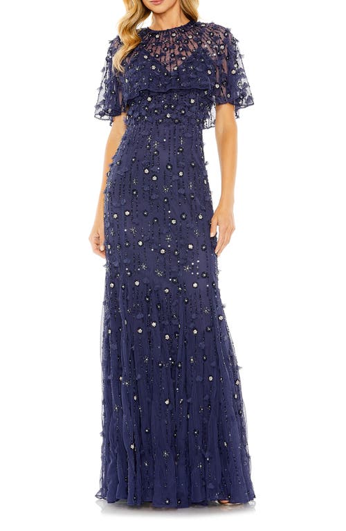 Mac Duggal Beaded Floral Appliqué Tulle Capelet Gown at Nordstrom,