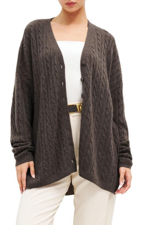 Reformation Giusta Cable Knit Oversize Cashmere Cardigan in Dachchund at Nordstrom, Size Small