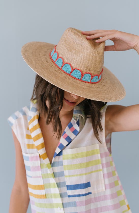 Shop Sunshine Tienda Gloria Palm Straw Hat In Natural/ Turquoise