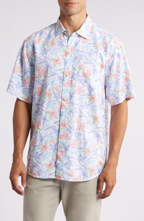 TOMMY BAHAMA TOMMY BAHAMA COCONUT POINT MARLIN MANIA FLORAL ISLANDZONE® SHORT SLEEVE PERFORMANCE BUTTON-UP SHIRT 