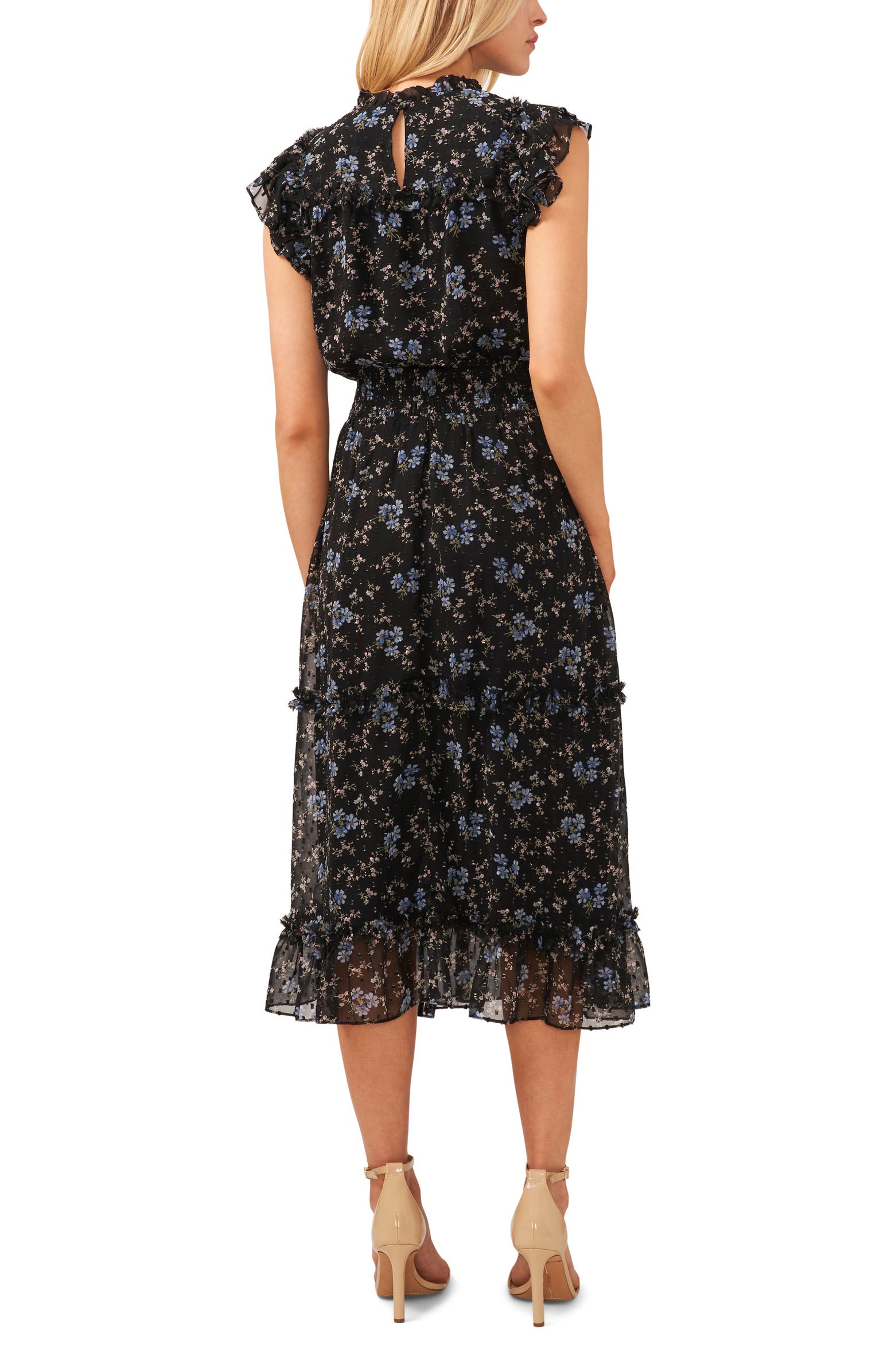 CeCe Floral Smock Waist Midi Dress | Nordstrom