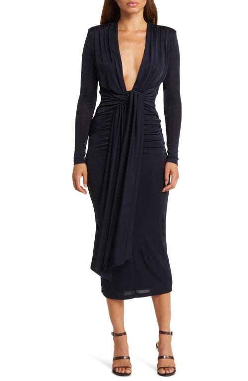 Francis Long Sleeve Plunge Neck Midi Dress in Navy