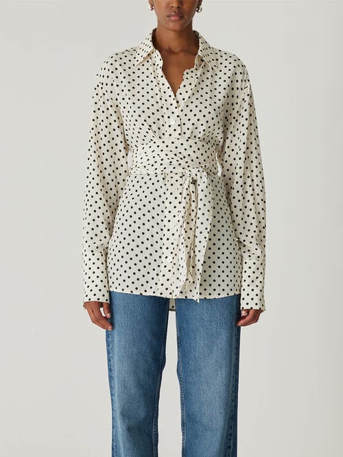 Shop Rebecca Taylor Polka Dot Silky Wrap Shirt In Snow Combo