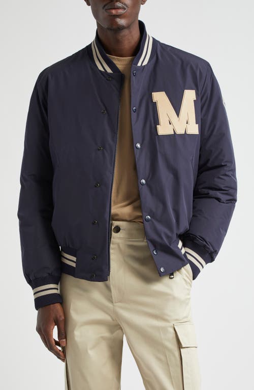 Moncler Lateltin Varsity Bomber Jacket Dark Blue at Nordstrom,