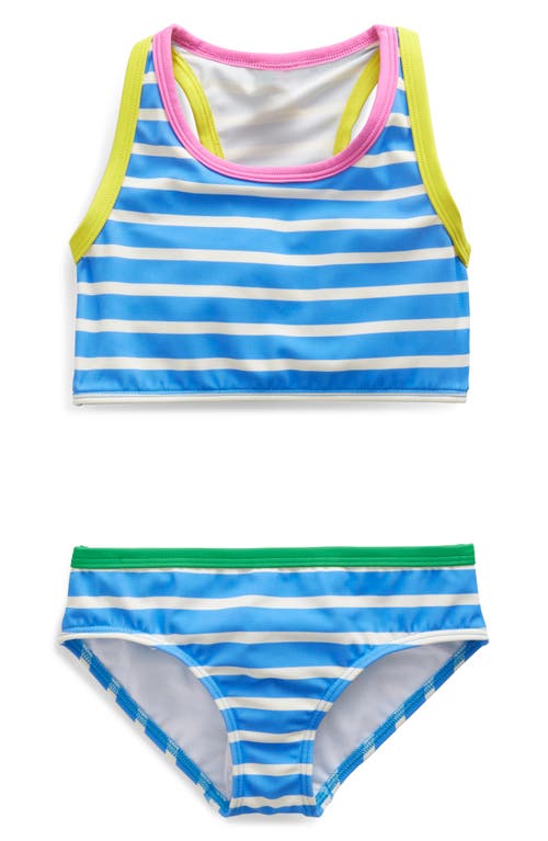 Mini Boden Kids' Stripe Two-Piece Swimsuit Surf Blue, Ivory at Nordstrom,