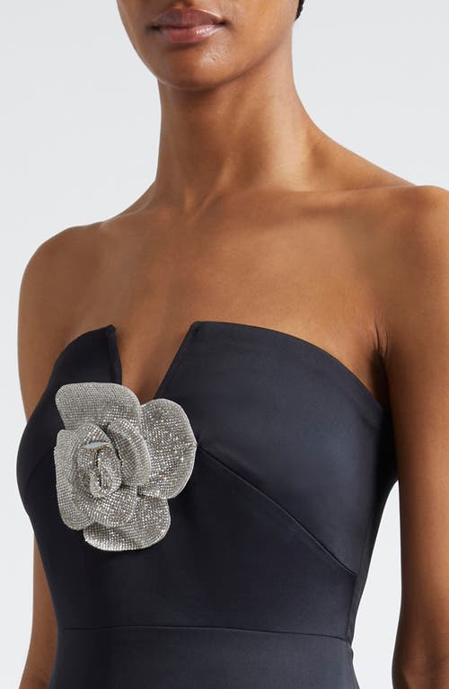 Shop Ramy Brook Denisa Rhinestone Rosette Strapless Cocktail Dress In Black