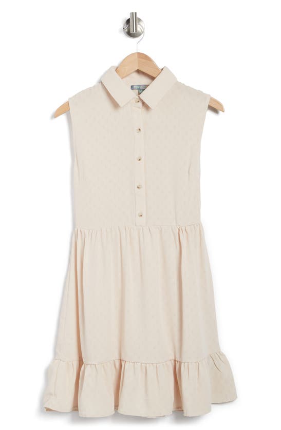 Good Luck Gem Collared Button Placket Sleeveless Minidress In Cream