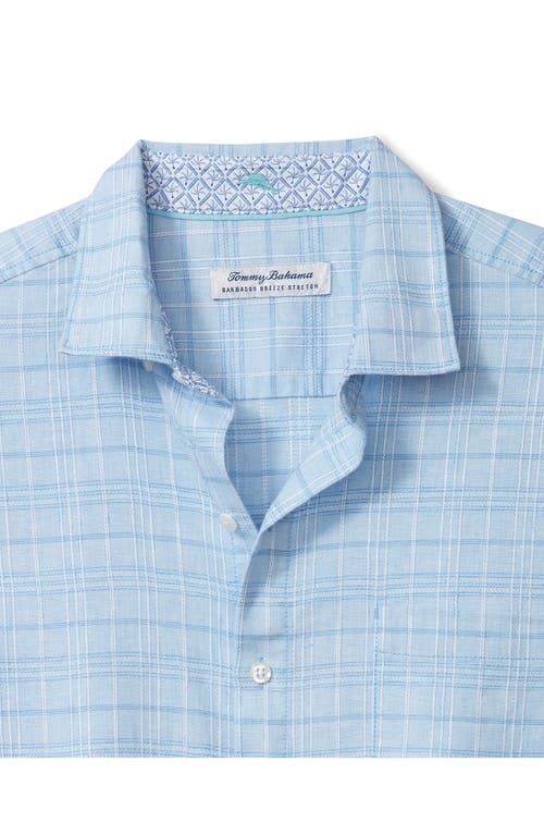 Tommy Bahama Barbados Breeze Playa Plaid Linen Blend Button-up Shirt In Aqua Ice