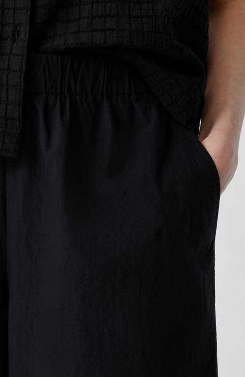 Eileen Fisher Cropped Wide-leg Organic Cotton Poplin Pants In Black