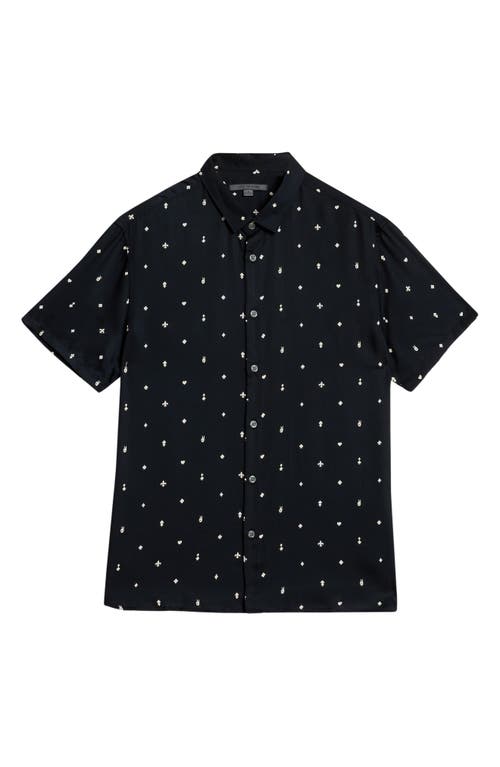 Shop John Varvatos Sean Neat Icon Print Short Sleeve Button-up Shirt In Ebony