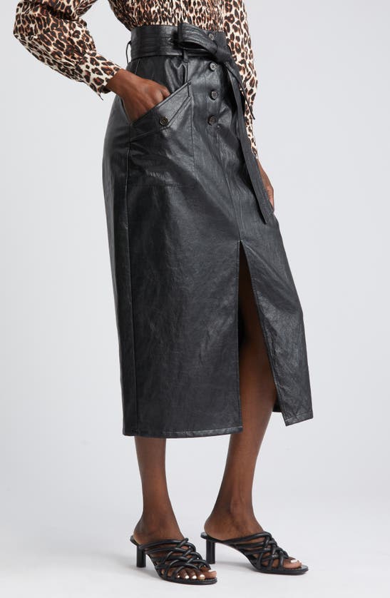 Rails Edem Crinkled Faux Leather Midi Skirt In Black