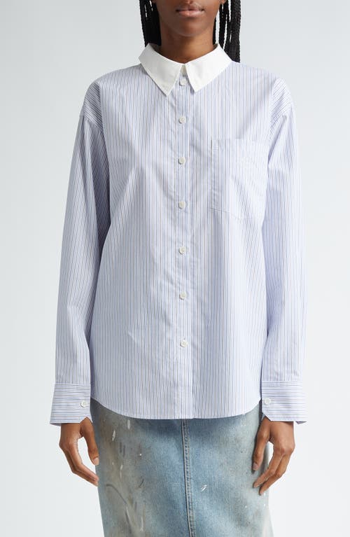 Acne Studios Logo-embroidered Striped Button-up Shirt In Dusty Blue/cold Brown