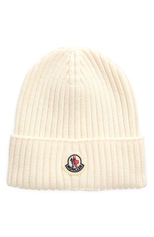 Shop Moncler Kids' Merino Wool Cuff Beanie In White