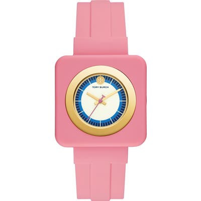 Tory Burch Izzie Square Silicone Strap Watch,