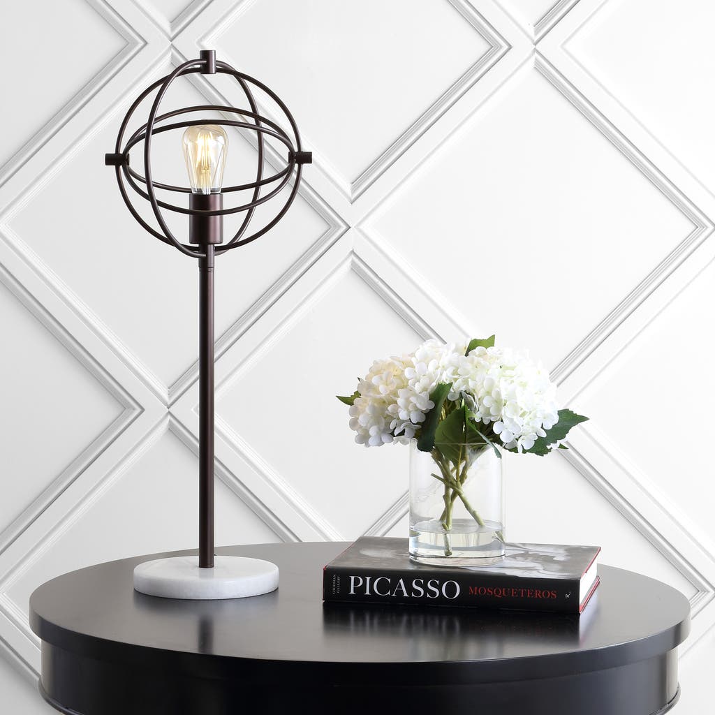 Jonathan Y Atomic Edison Bulb Metal/marble Modern Led Table Lamp In Oil Rubbed Bronze/white