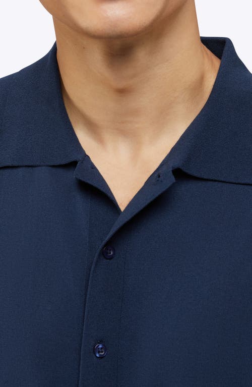 Cuts Riviera Cotton Blend Knit Camp Shirt In Pacific Blue