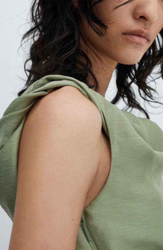 Shop Mango Laila Draped One-shoulder Midi Dress In Dark Green