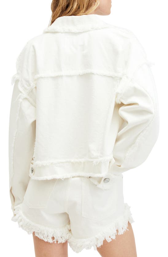 Shop Allsaints Clauda Frayed Denim Jacket In Cream White