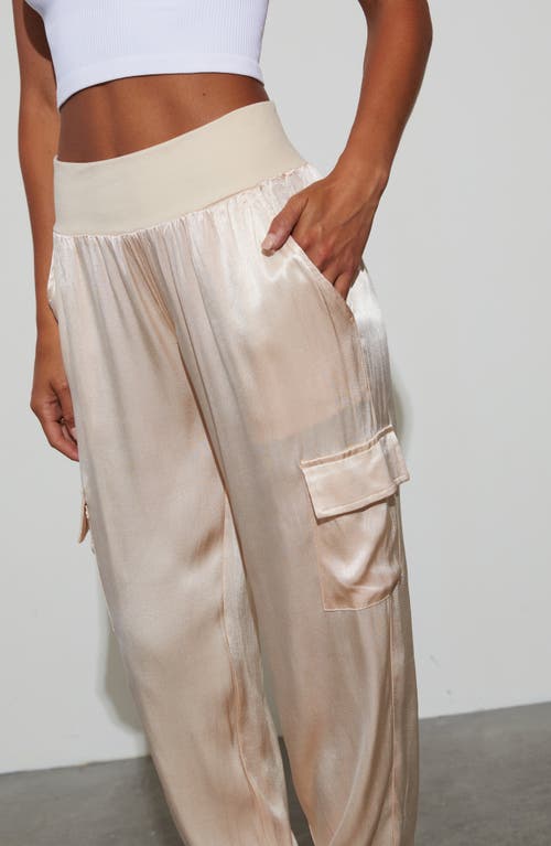 Shop Vici Collection Luxe Look Satin Cargo Joggers In Champagne