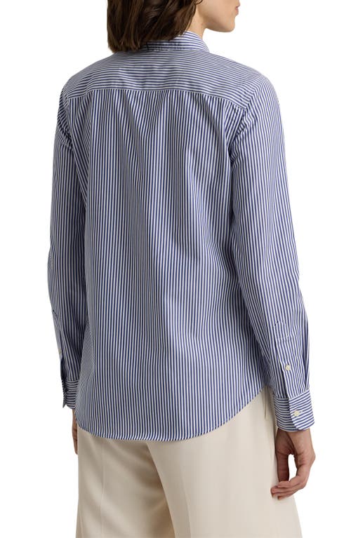 Ralph Lauren Lauren Stripe Easy Care Cotton Shirt In Blue/white