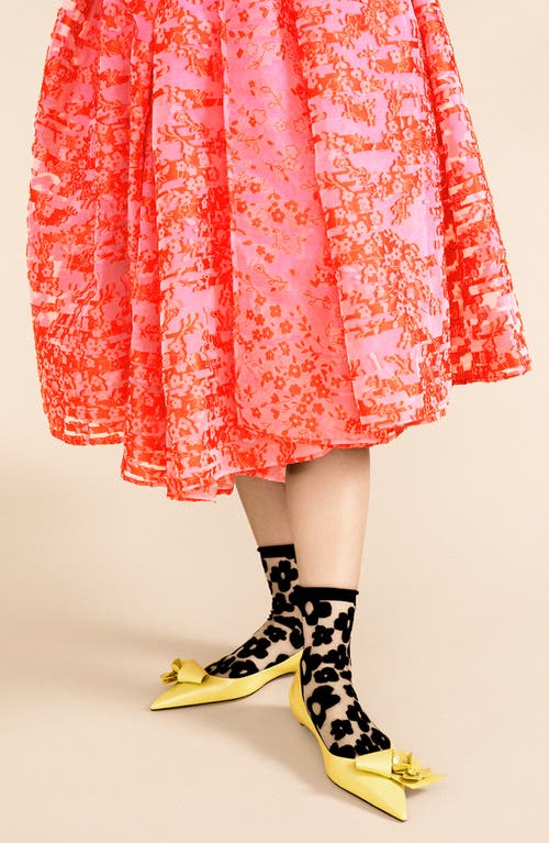 Hansel From Basel Poppy Flower Sheer Crew Socks In Black