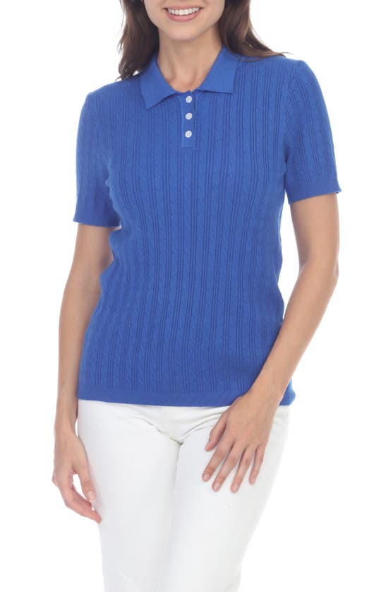 Rain Cable Knit Polo In Blue