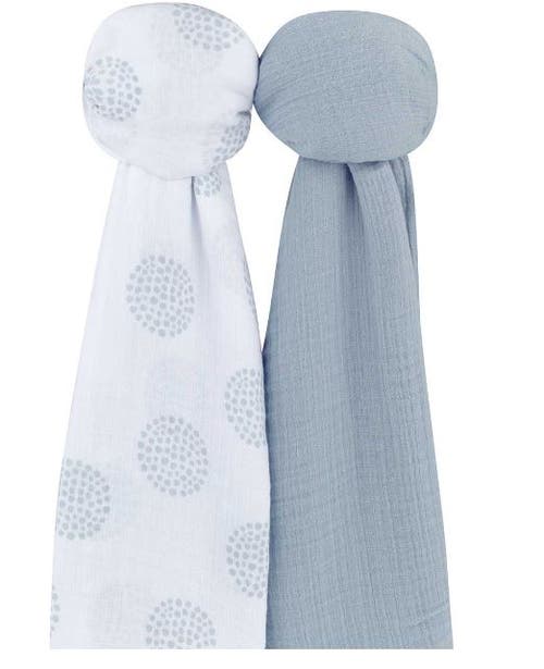 Swaddle Blanket Cotton Muslin  2 Pack In Blue Dottie/misty Blue