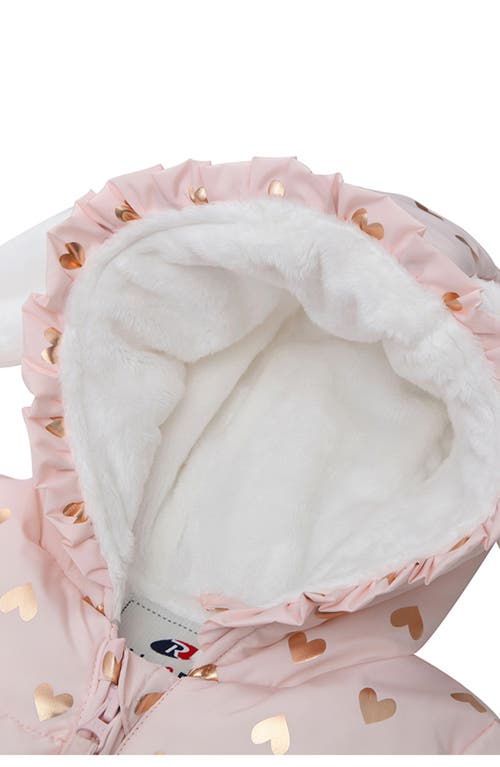 Rokka&rolla Baby Soft Fleece Lined Bunny Puffer Jacket In Pink Frost/heart Foil Print