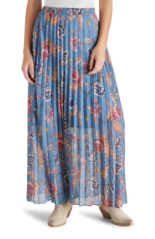 Shop Steve Madden Coppola Floral Pleated Maxi Skirt In Cadet Blue