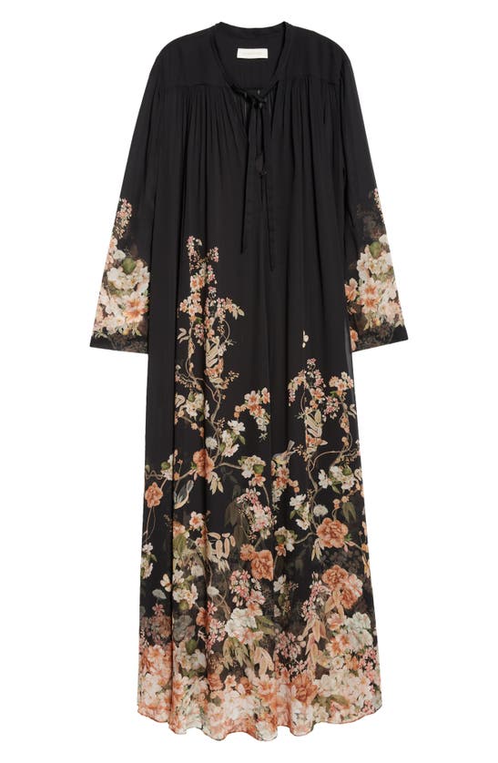 Shop Zimmermann Natura Floral Print Long Sleeve Maxi Dress In Coral Garden Black