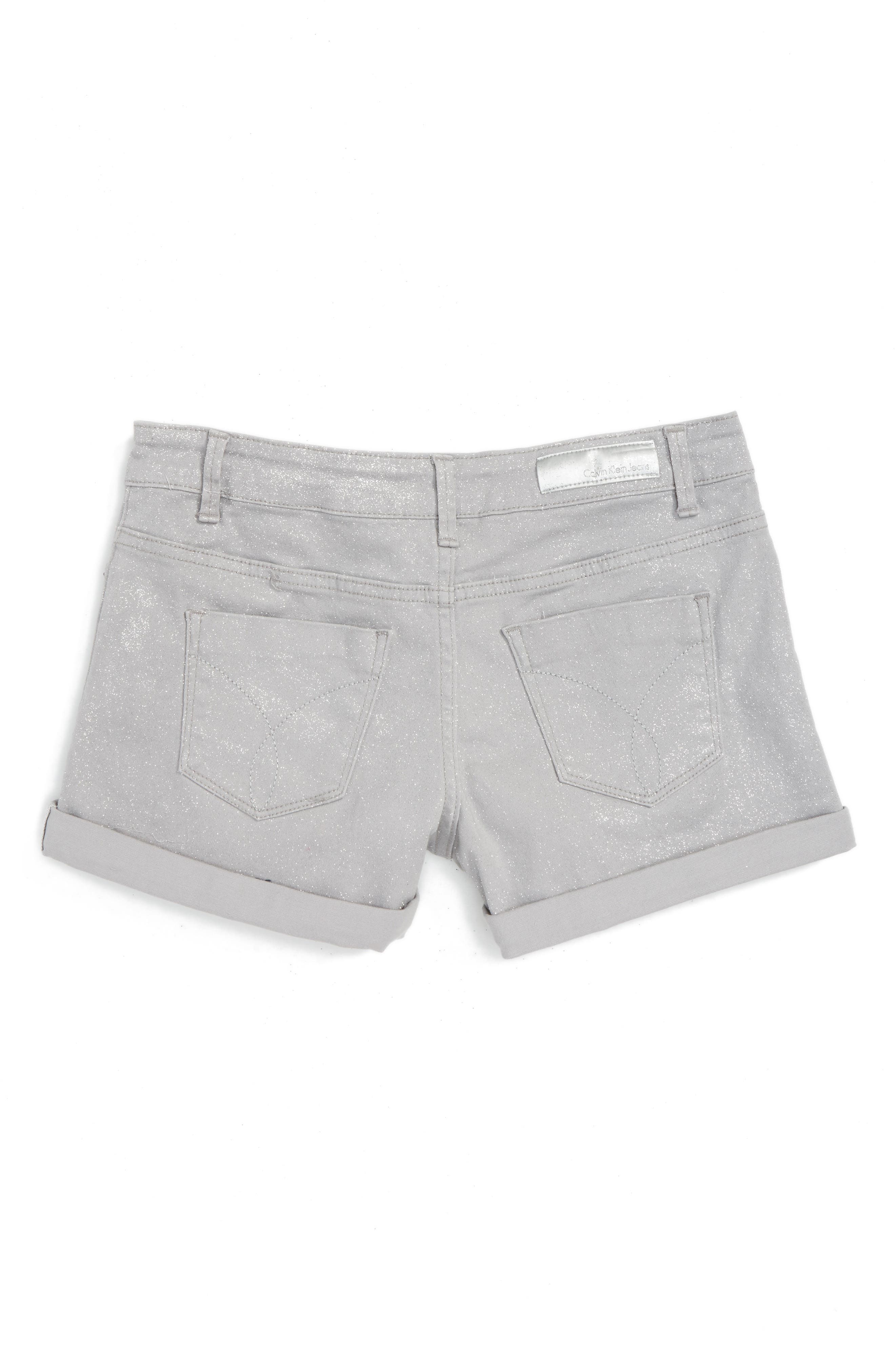 metallic denim shorts