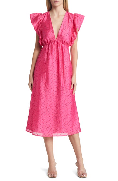 Chelsea28 Ruffle Cap Sleeve Organza Midi Dress in Pink Petal