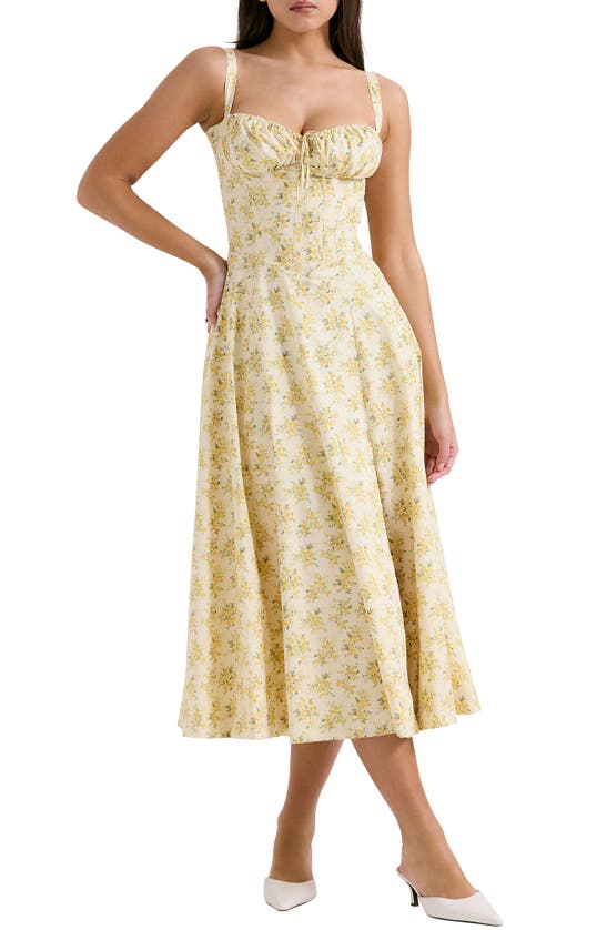 House Of Cb Carmen Bustier Sundress In Yellow Floral Print